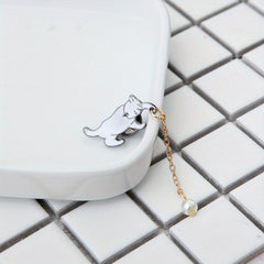 Cute Kitten Pearl Tassel Brooch for Jackets and Hats
