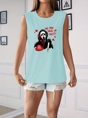Halloween Cartoon Print Tank Top Sleeveless Crew Neck Summer Top