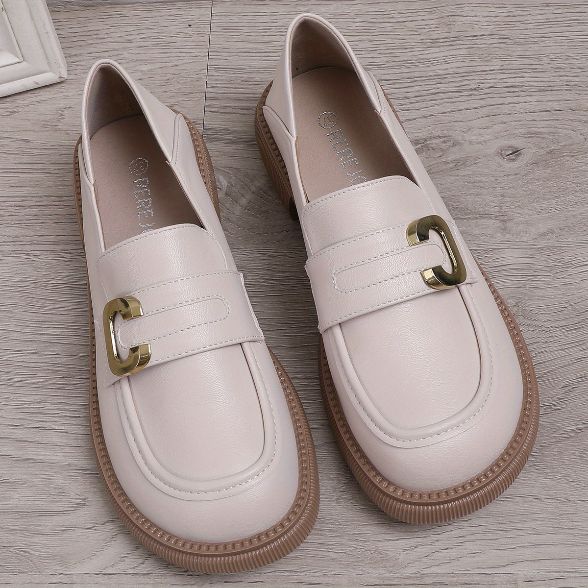 Women's Buckle Strap Loafers Faux Leather Platform Slip On Shoes