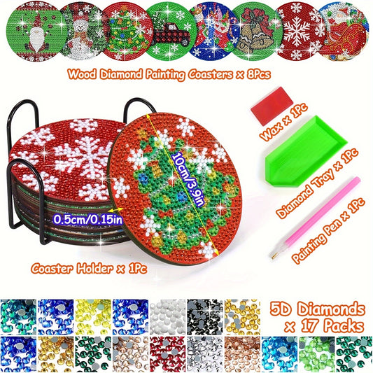 8pcs Diamond Art Set With Stand & Coaster for Christmas Decor