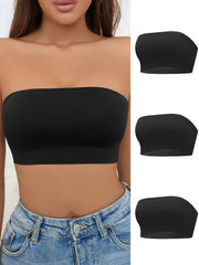 3pcs Seamless Strapless Bandeau Bras Soft Stretch Everyday Bra Women's Lingerie