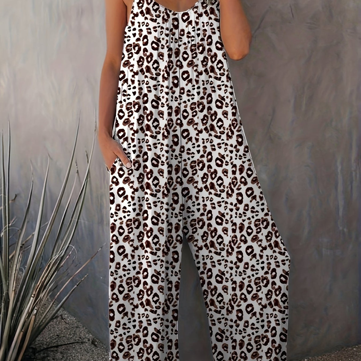  Leopard Print Cami Jumpsuit with Pockets