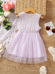 Girls Flower Decor Sleeveless Mesh Princess Dress Summer Kids Clothes