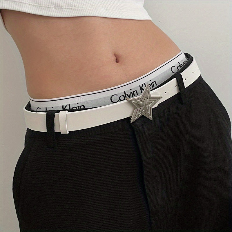 Y2K Punk Metal Pentagram Belt Pink PU Leather Girdle