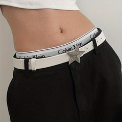 Y2K Punk Metal Pentagram Belt Pink PU Leather Girdle