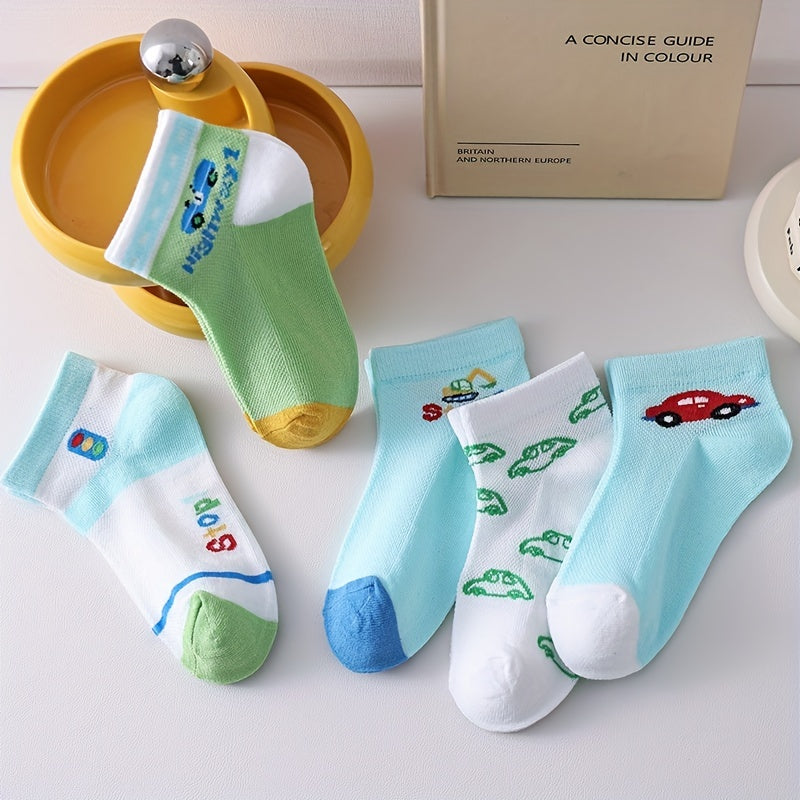 5Pairs Children's Cartoon Car Ankle Socks For Four Seasons