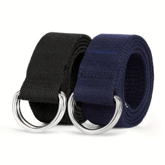2pcs Women's D Ring Canvas Belts Silver Buckles Webbing Belts
