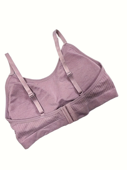  Sports Bra Seamless Ribbed with Removable Pads High Stretch Bra