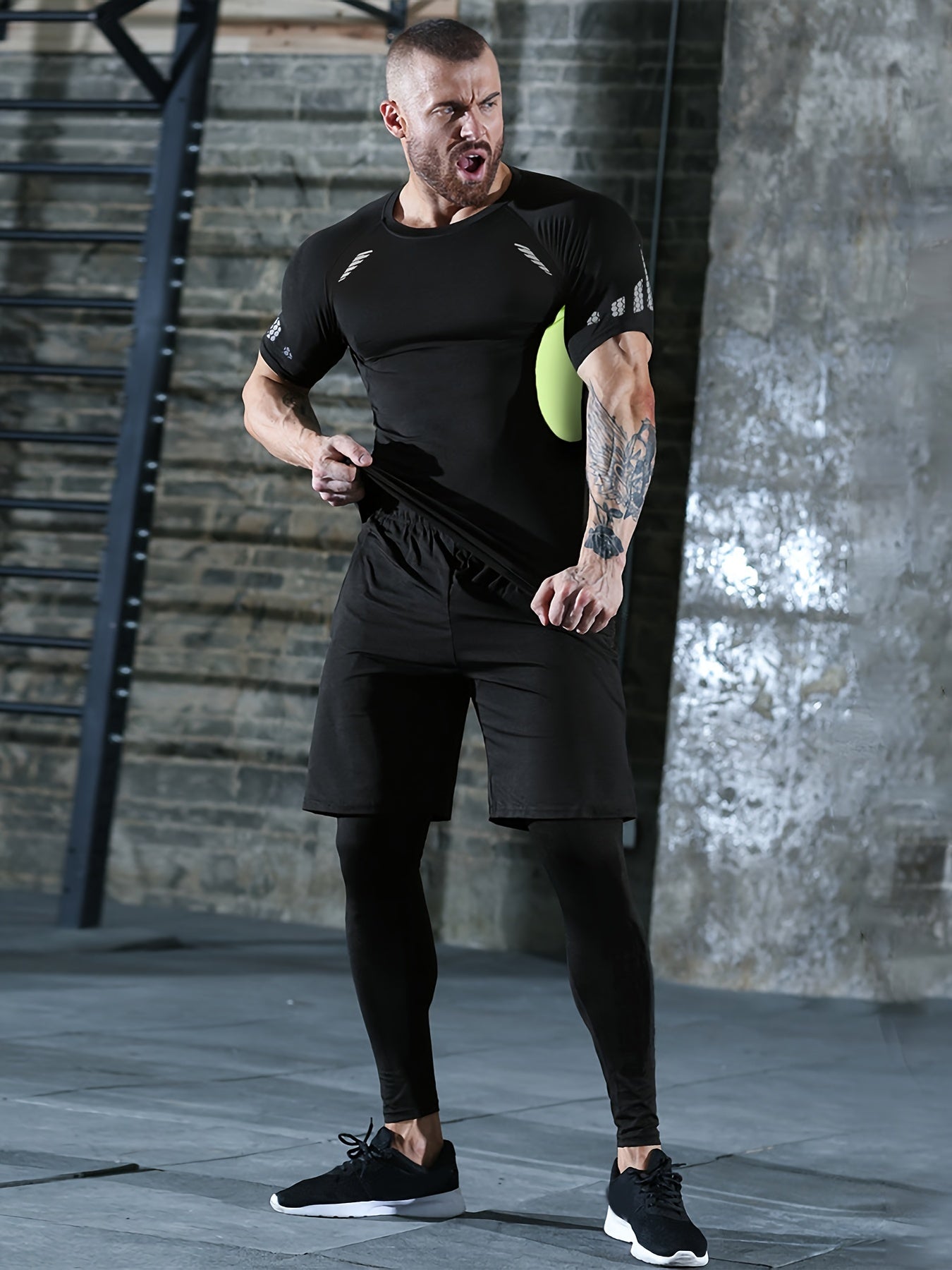 Xinso Men's 5pcs Fitness Set: Hooded Jacket, Compression Shirt