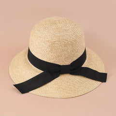 Straw Sun Hat with Ribbon Bowknot Decor for Women