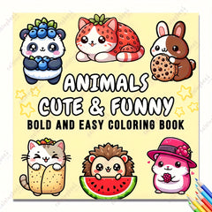Adult Coloring Book Cats Rabbits & Elephants 24 Pages