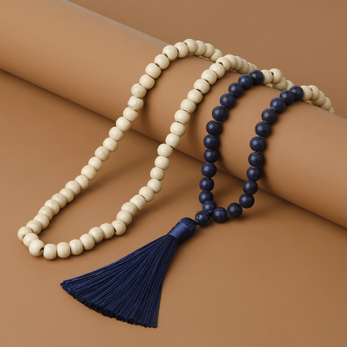 Men's Natural Stone & Wood Beads Tassel Necklace