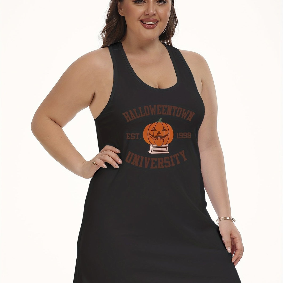 Plus Size Halloween Lounge Dress Women's Plus Pumpkin Print Nightdress