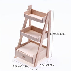 Wooden Plant Stand for Dollhouse & Model Gardens with 6 Colorful Plants