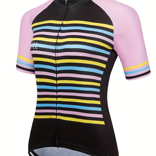 Striped Print Cycling T Shirt Quick Dry Sports Top Women's Activewear