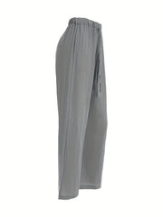 Drawstring Split Pants Casual Elastic Waist Long Solid Pants