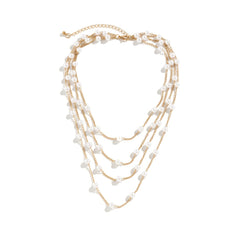 Faux Pearl Multilayer Necklace Chain Pendant Delicate Party Women Girls Gift