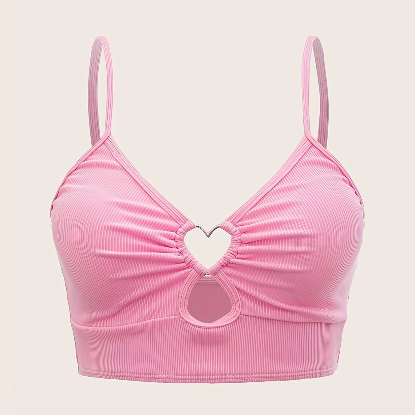 Heart Linked Tankini Top Rib Knit V Neck Beachwear Top
