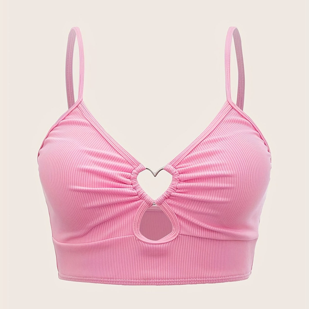 Heart Linked Tankini Top Rib Knit V Neck Beachwear Top