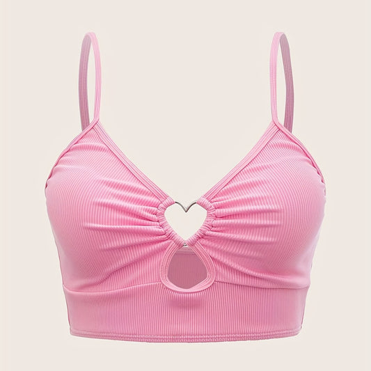 Heart Linked Tankini Top Rib Knit V Neck Beachwear Top