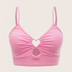 Heart Linked Tankini Top Rib Knit V Neck Beachwear Top