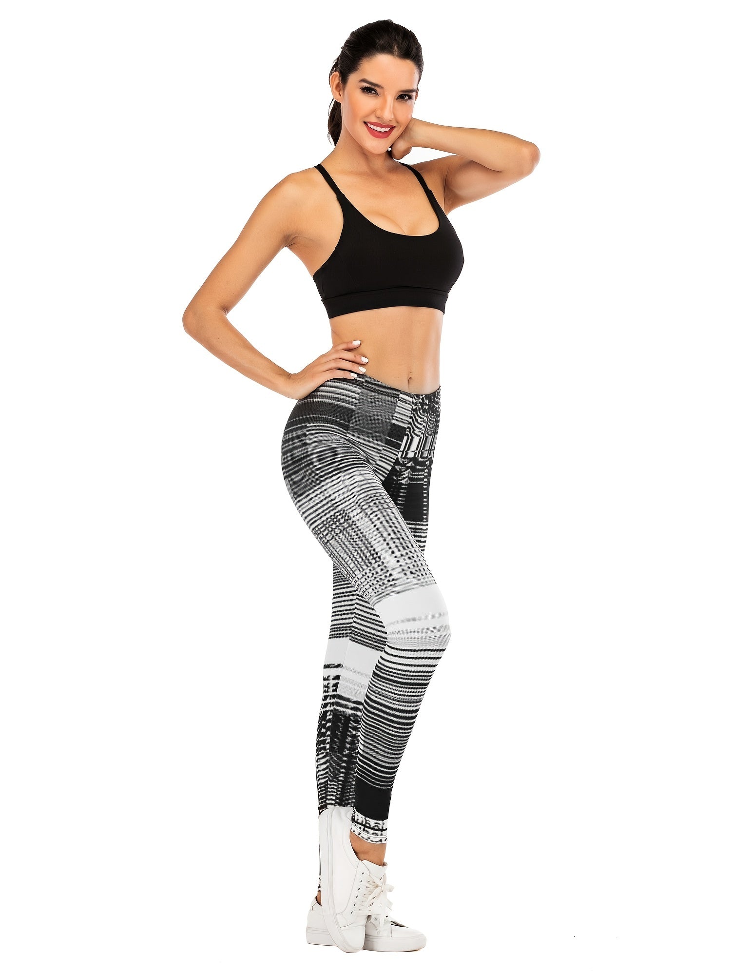 Sexy Grid Pattern Print Leggings High Waist Slim Leggings