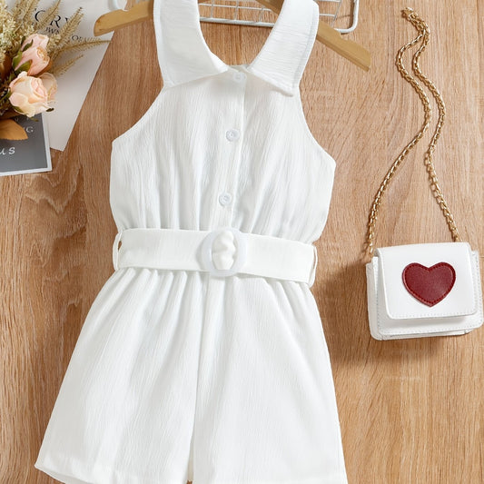Girls Sleeveless Button Front Halter Romper Jumpsuit
