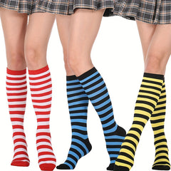 Rainbow Striped Calf Socks Funny Colorblock Knee High Socks