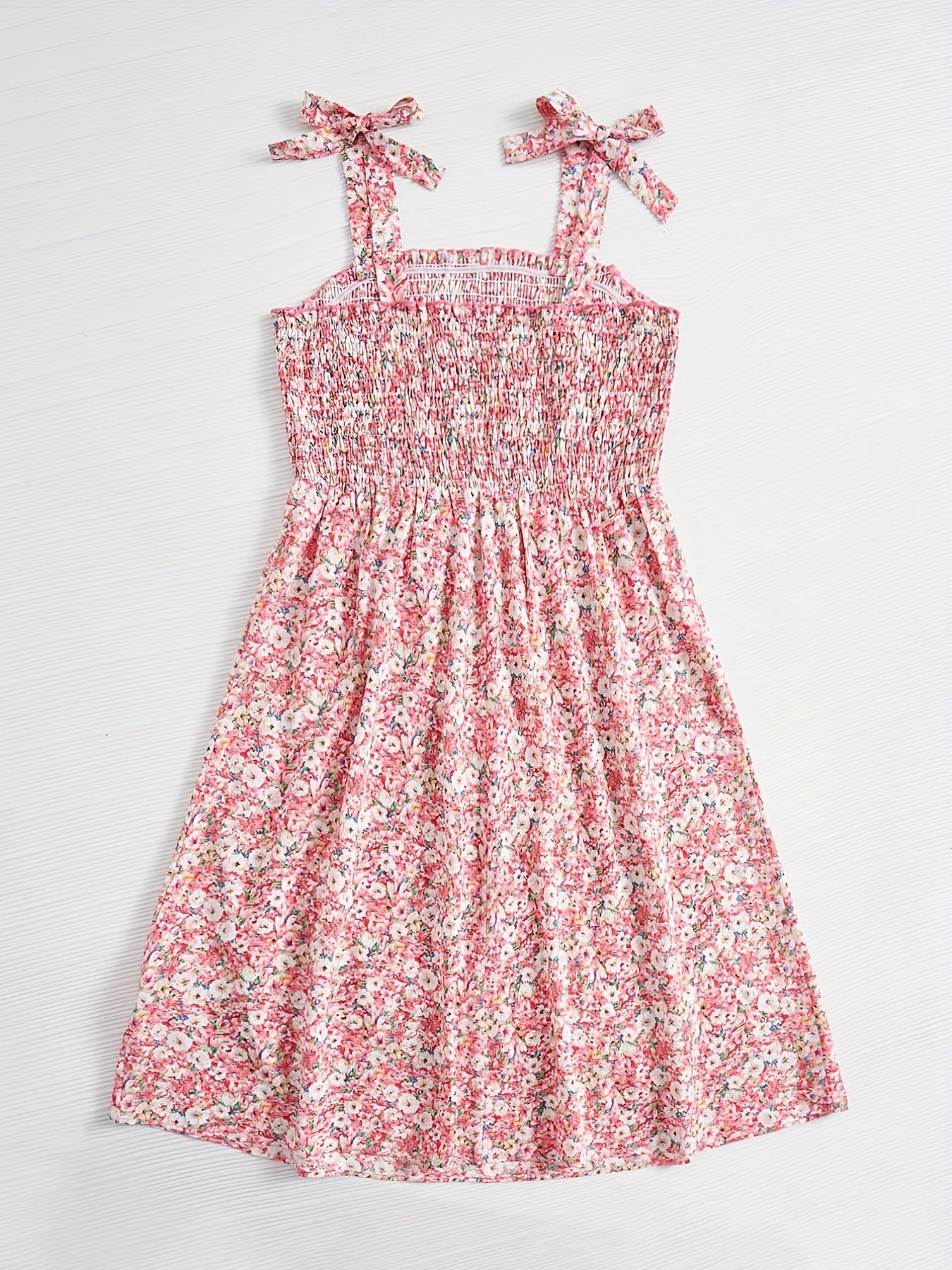  Ditsy Floral Print Shirred Tie Shoulder Cami Dress