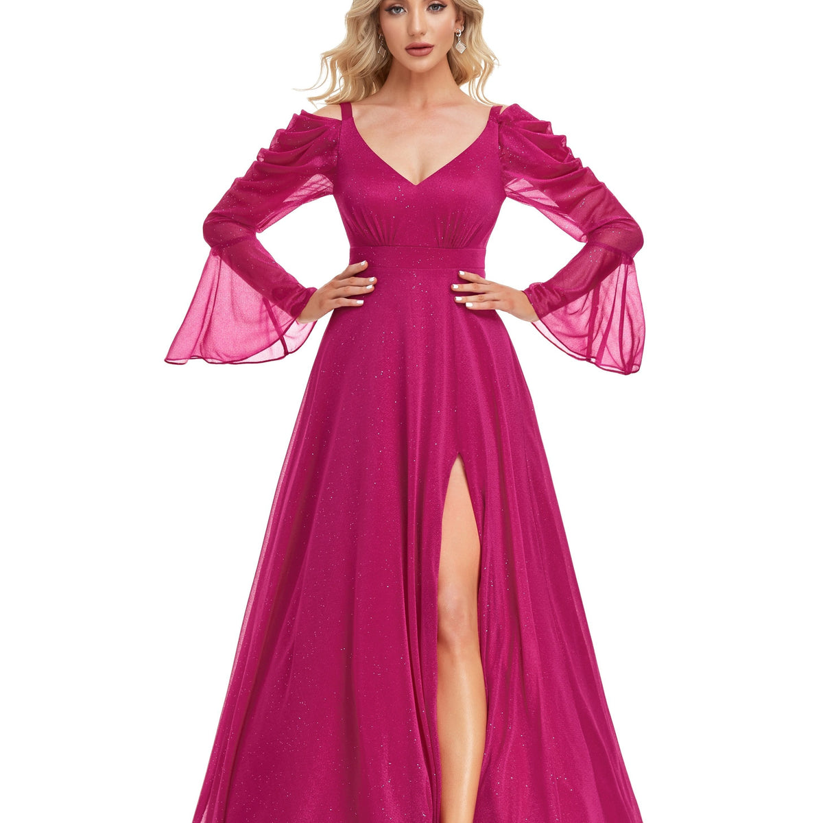 V Neck Mesh Aline Dress High Split Dress For Cocktail Party