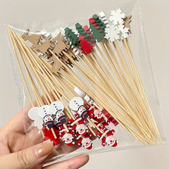 50 Pack Christmas Tree Cocktail Picks Bamboo Toothpicks with Leaf