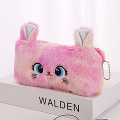 Plush Tie Dye Cat Zipper Pencil Bag Organizer Coin Purse Wallet