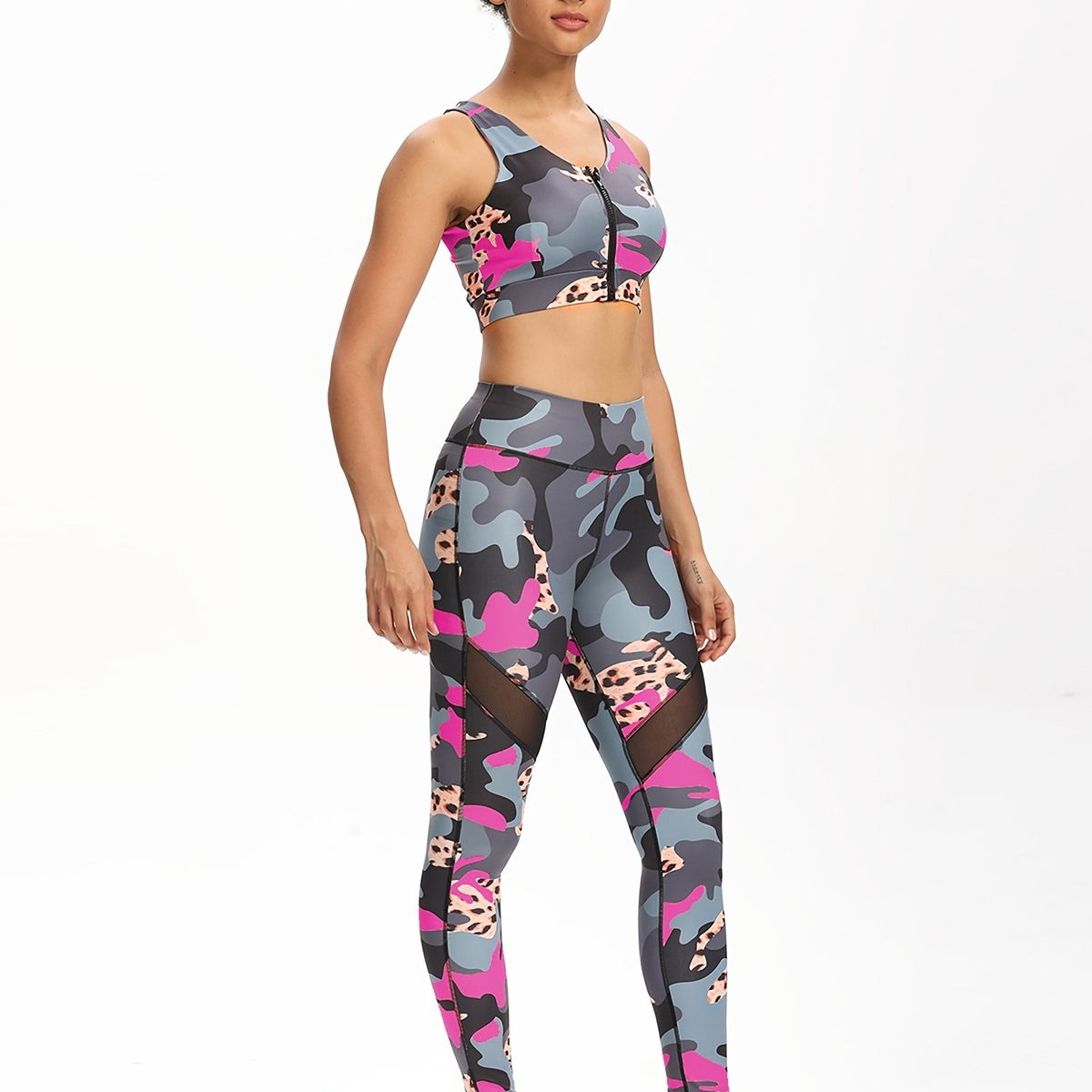 Camo High Waist Yoga Leggings Mesh Sports Fitness Leggings