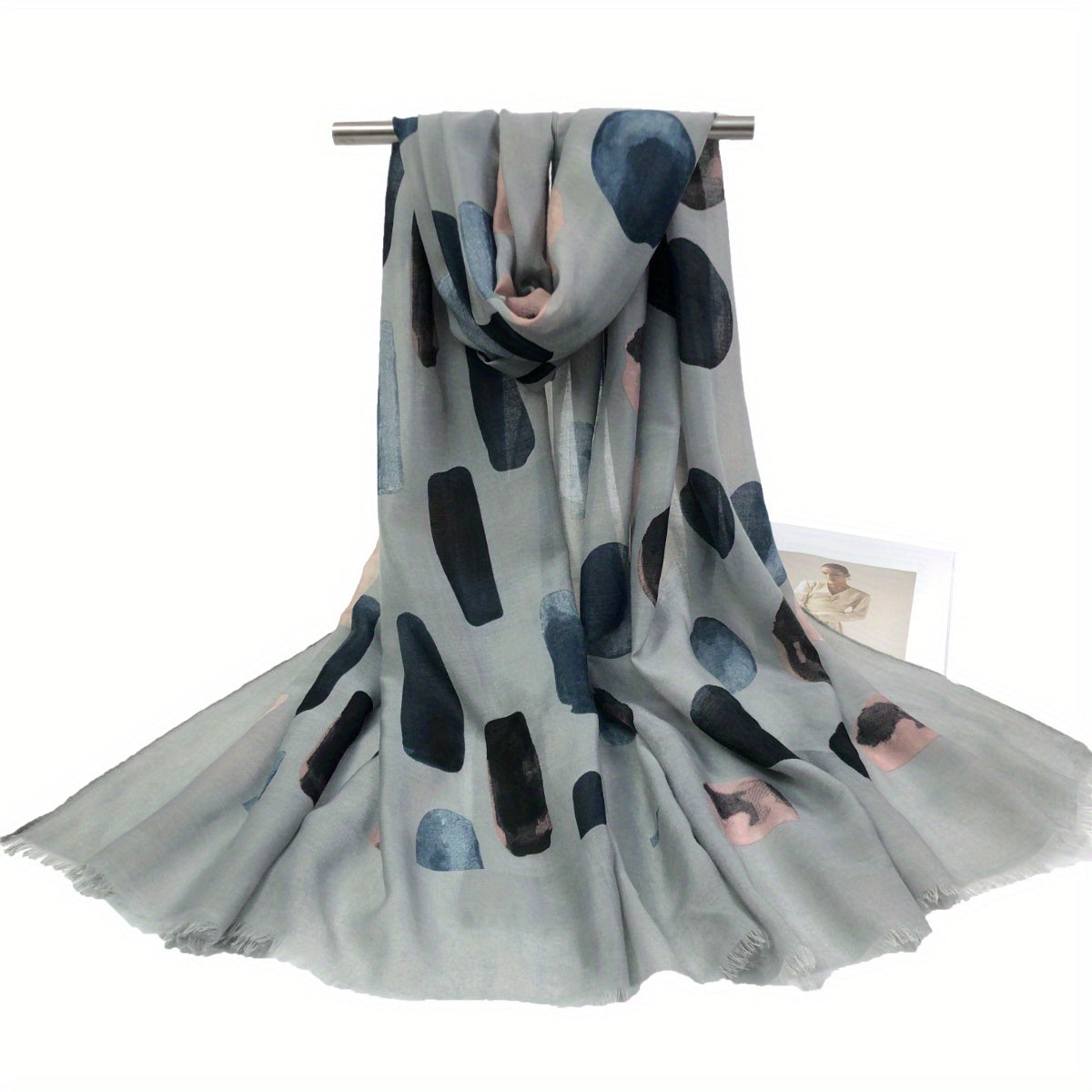 Vintage Ball Print Scarf Frayed Edge Warm Shawl Women Windproof Head Wrap