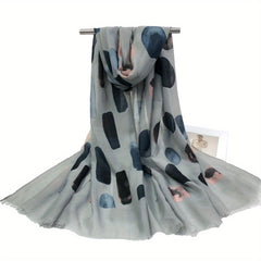 Vintage Ball Print Scarf Frayed Edge Warm Shawl Women Windproof Head Wrap