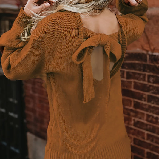  Solid Color Sweater with Knot Back Detail