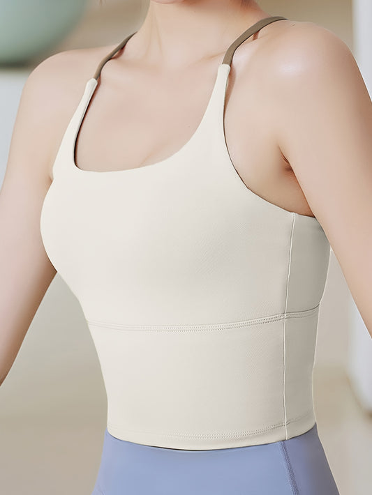Spaghetti Strap Sports Tank Top with Chest Pad