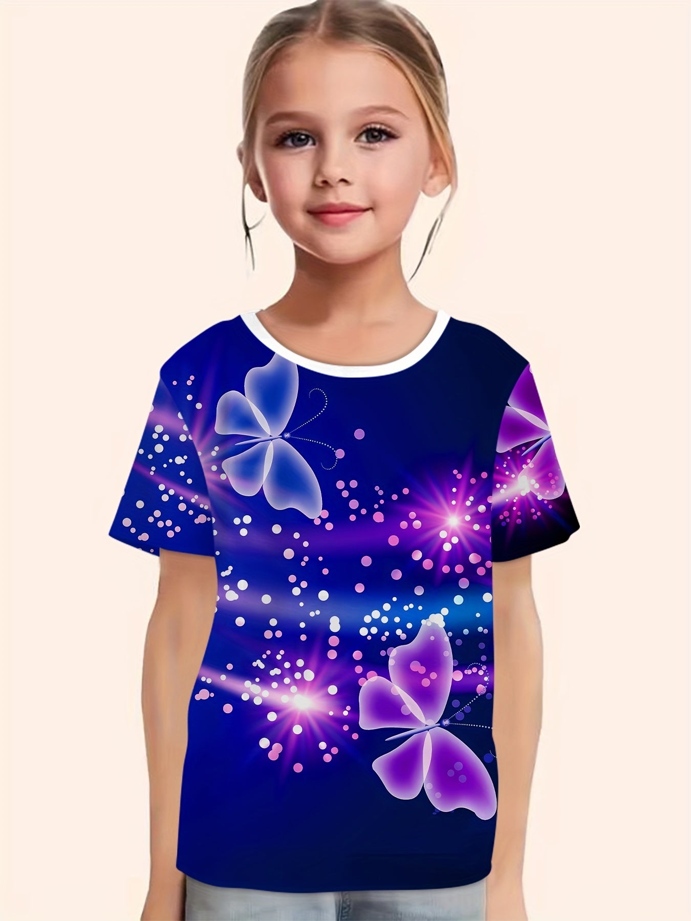Dreamy Butterfly Graphic Short Sleeve T shirt Girls boys Breathable Pullover Top