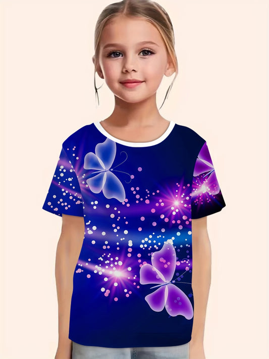 Dreamy Butterfly Graphic Short Sleeve T shirt Girls boys Breathable Pullover Top