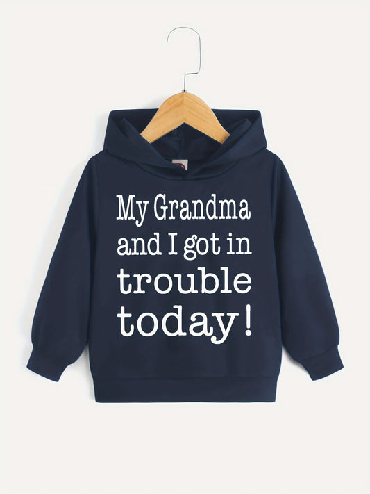 Letter Print Boys Casual Pullover Hooded Sweatshirt