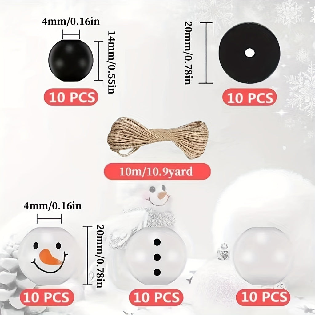 Christmas Snowman Wooden Beads Jute Rope, Holiday DIY Party Home Decor