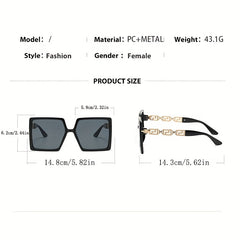 Men's Square Frame Chain Decoration Sunglasses Vintage Eyewear