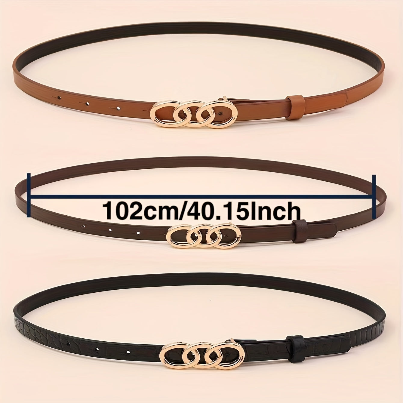 Triple Ring Buckle Thin Belt Set for Women