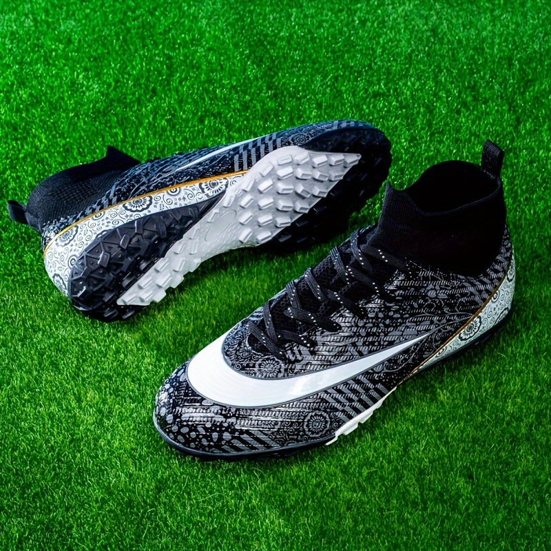 Boys' High Top Turf Football Boots Anti-skid Lace Up TF Soccer Cleats