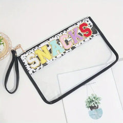 Chenille Letter Bag Clear Pouch Makeup Toiletry Monogram Zipper Purse