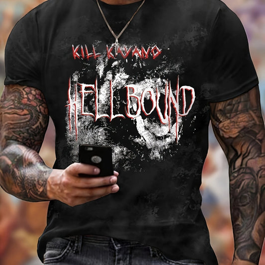 ''HELL BOUND'' Pattern Print Men's Short Sleeve Comfy T shirt Graphic Tee