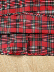 2pcs Girls Plaid Tunic Dress Bow Shawl Cover Up Tops
