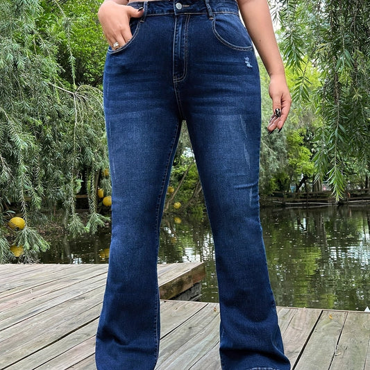  Ripped Button Fly Flared Leg Jeans