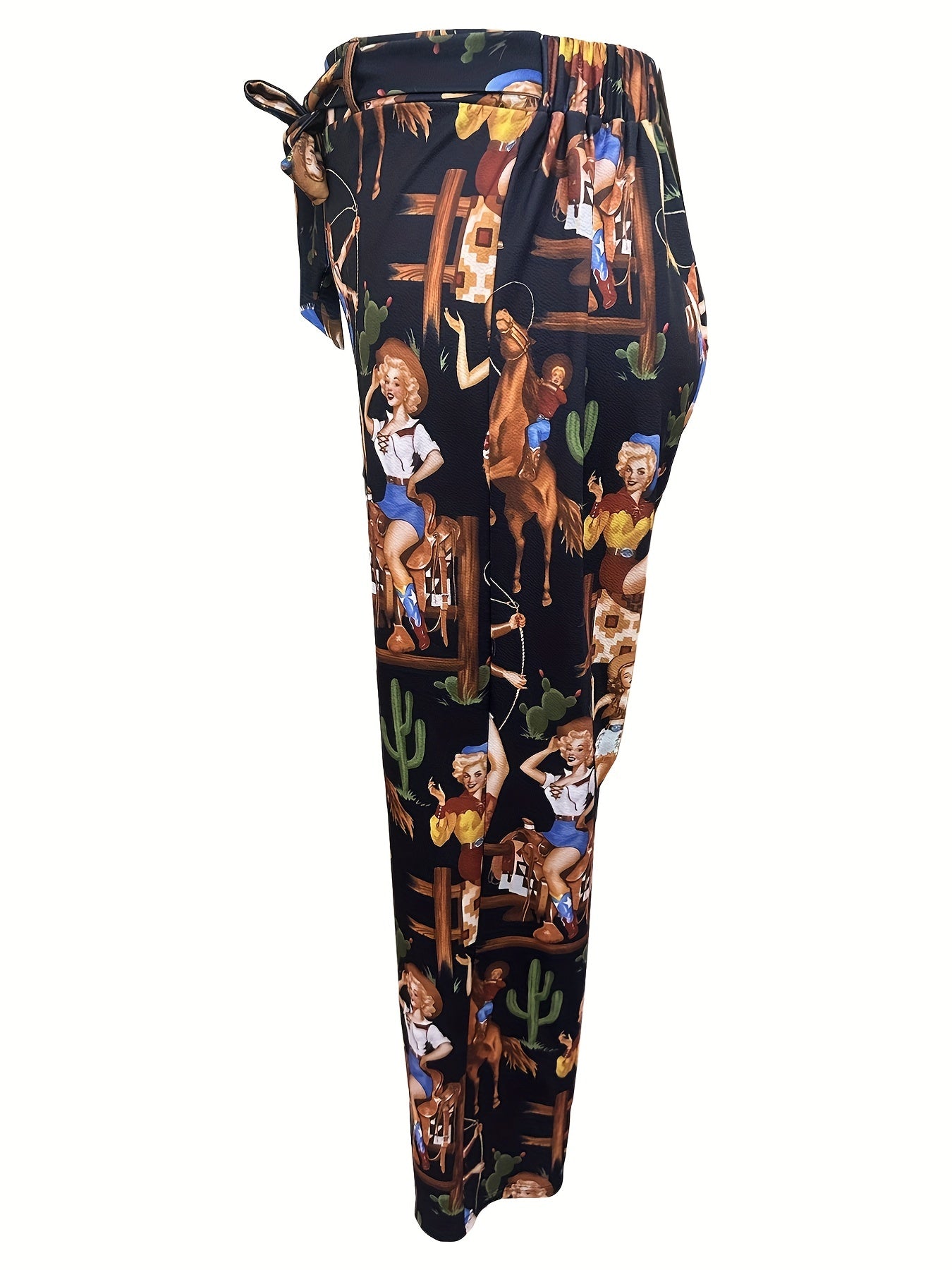  Western Style Pants Women's Plus Cartoon Print Trousers