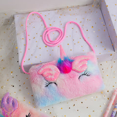 Girls Sequin Plush Unicorn Tie Dye Bag Coin Purse Crossbody Bag